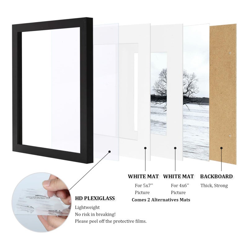 Egofine 8x10 Picture Frame Made of Solid Wood Covered by Plexiglass, for Pictures 4x6 or 5x7 with Mat or 8x10 Without Mat, Table Top Display and Wall Display Photo Frame, Black - Image 4